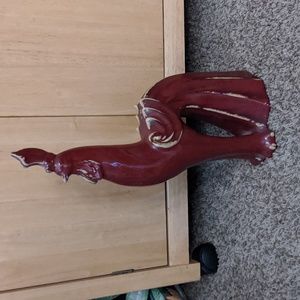 Vintage Rust Red Ceramic Rooster Trimmed in Tan